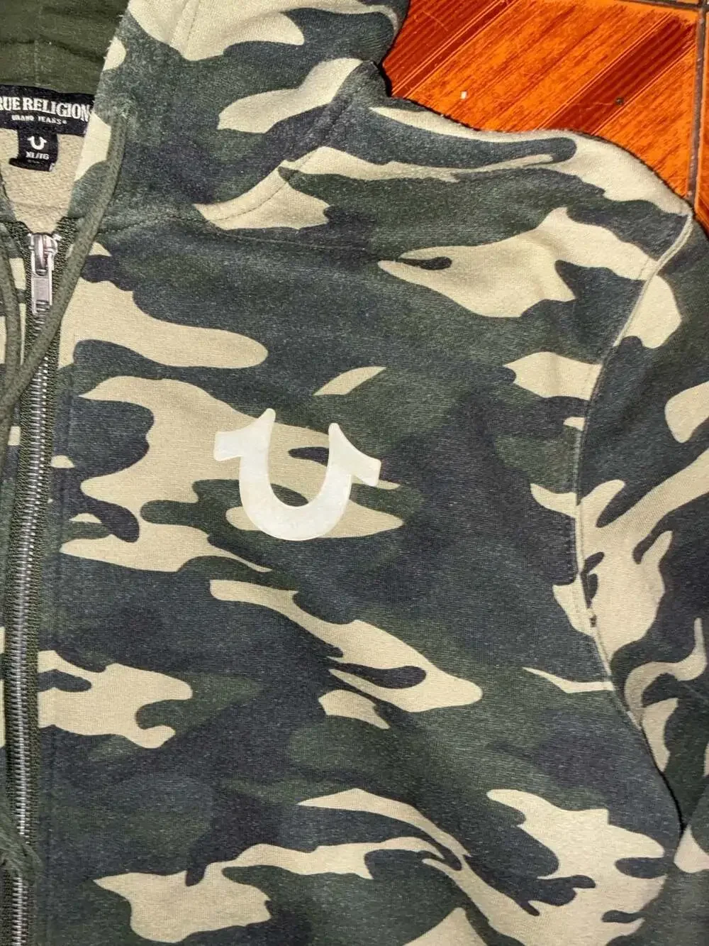 True Religion Men's Camouflage Full Zip Hoodie Sweatshirt Green Camo XL